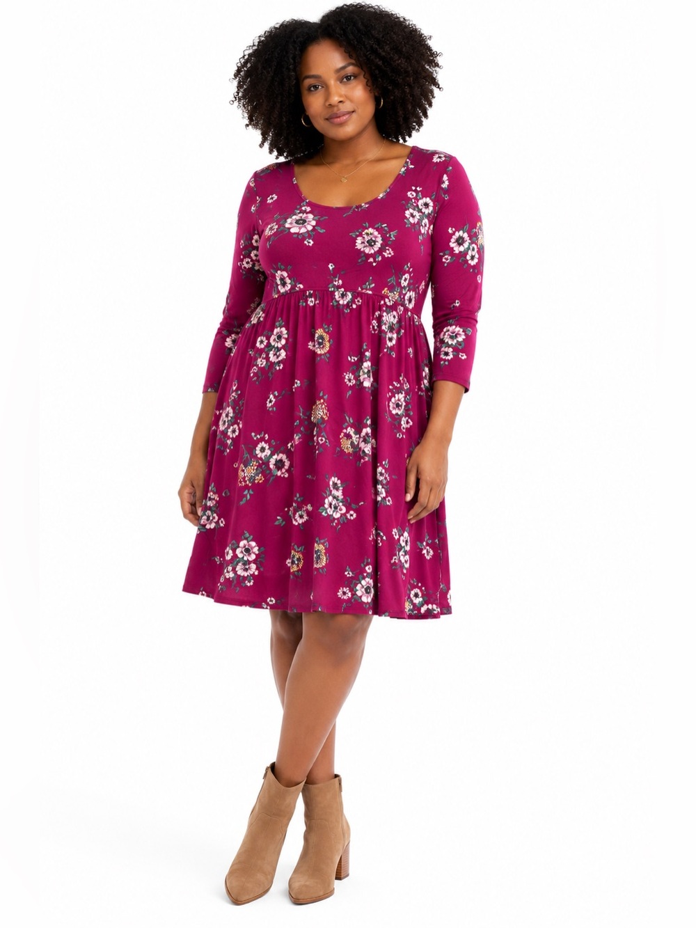 Torrid Berry Floral Fit & Flare Dress Size 2 2X 3/4 Sleeve Rayon Stretch